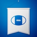 Blue Rugby ball icon isolated on blue background. White pennant template. Vector