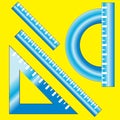 Blue ruler and protractor on yellow Royalty Free Stock Photo