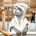 Blue Russian cat takes a bath in a Jacuzzi savoring the moment