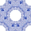 Blue Russian or Chinese porcelain seamless pattern with floral mandala.