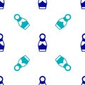 Blue Russian doll matryoshka icon isolated seamless pattern on white background. Vector Royalty Free Stock Photo