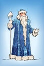 Blue Russian Grandfather Frost sketch. Ded Moroz