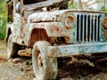 Blue Rusted jeep on ground