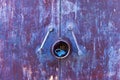Blue rusty metal texture door with lock. Royalty Free Stock Photo