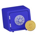 Blue Safe Box with Gold Coin 3D Icon Royalty Free Stock Photo
