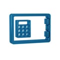Blue Safe icon isolated on transparent background. The door safe a bank vault with a combination lock. Reliable Data