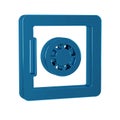 Blue Safe icon isolated on transparent background. The door safe a bank vault with a combination lock. Reliable Data