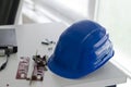 Blue safety helmet Royalty Free Stock Photo
