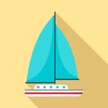 Blue sail boat icon, flat style