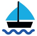 Blue sail boat, icon