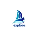 Blue Sail Ship Explore Logo Symbol