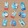 Blue Sale Tages Christmas Shopping Discounts Stickers Collection On Wooden Background