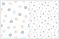 Simple Polka Dots Vector Patterns. Blue and Salmon Pink Marble Circles Isolated on a White. Royalty Free Stock Photo