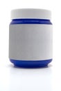 Blue salve medicine container with white label Royalty Free Stock Photo