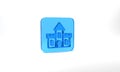 Blue Sand castle icon isolated on grey background. Glass square button. 3d illustration 3D render Royalty Free Stock Photo