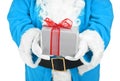 Blue santa holding present