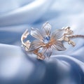 A blue sapphire flower on a gold and silver bracelet, AI Royalty Free Stock Photo