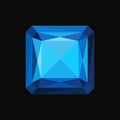 Blue sapphire precious square stone, gemstone vector Illustration on a black background Royalty Free Stock Photo