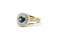 Blue Sapphire with white diamond and gold ring Royalty Free Stock Photo