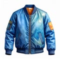 Blue Satin Bomber Jacket with Patches Royalty Free Stock Photo