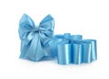 Blue satin ribbon on white background for gifts Royalty Free Stock Photo