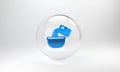 Blue Saucepan icon isolated on grey background. Cooking pot. Boil or stew food symbol. Glass circle button. 3D render Royalty Free Stock Photo