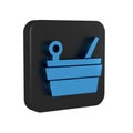 Blue Sauna bucket and ladle icon isolated on transparent background. Black square button.