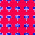 Blue Sauna icon isolated seamless pattern on red background. Vector