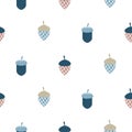 Blue scandi acorn simple seamless vector pattern.