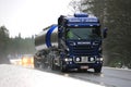 Blue Scania Euro 6 Tank Truck in Traffic