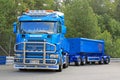 Blue Scania 164G Truck and Gravel Trailers