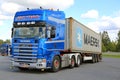 Blue Scania 164L Semi Trailer at Truck Stop