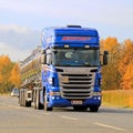 Blue Scania R440 Tank Truck on Autumn Highway