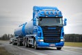 Blue Scania R500 Tank Truck on the Road