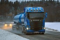Blue Scania R580 Tank Truck Trucking on Highway Road Salt Royalty Free Stock Photo