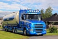 Blue Scania T580 Semi Tank Truck of Forsgards on Display Royalty Free Stock Photo