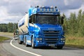 Blue Scania T580 Semi Tank Truck on the Road Royalty Free Stock Photo