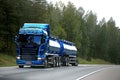 Blue Scania Tank Truck on the Road