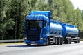 Blue Scania Tanker Truck in High Speed