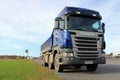 Blue Scania Tipper Truck on a parking lot