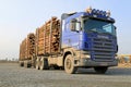 Blue Scania V8 Timber Truck