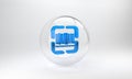 Blue Scanner scanning bar code icon isolated on grey background. Barcode label sticker. Identification for delivery with