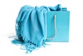 Blue scarf in shopping bag Royalty Free Stock Photo