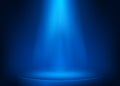 Blue scene illuminated spotlight. Show spotlight background. Light beam on blue stage. Vector illustration Royalty Free Stock Photo