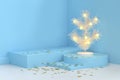 blue scene white abstract christmas tree light 3d render Royalty Free Stock Photo