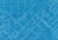 Blue scheme of top view city plan on graph paper Royalty Free Stock Photo