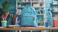 The blue school backpack.AI generated image Royalty Free Stock Photo