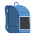 Blue school backpack with electronic display for advertising is standing on white background Royalty Free Stock Photo