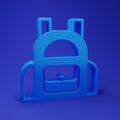 Blue School backpack icon isolated on blue background. Minimalism concept. 3D render illustration Royalty Free Stock Photo
