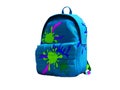 Blue school bag backpack with spots right view 3d render on whit Royalty Free Stock Photo
